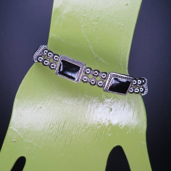 Silver Tone and Black Beaded Bracelet - Picture 4 of 6